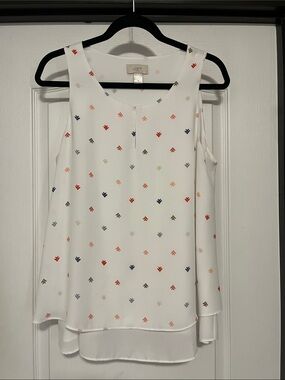 LOFT White Sleeveless Printed Camisole with Navy and Red Motif